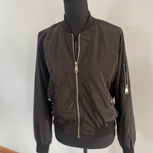 Black Bomber Fitted Jacket w/ Silver Hardware & Pocket